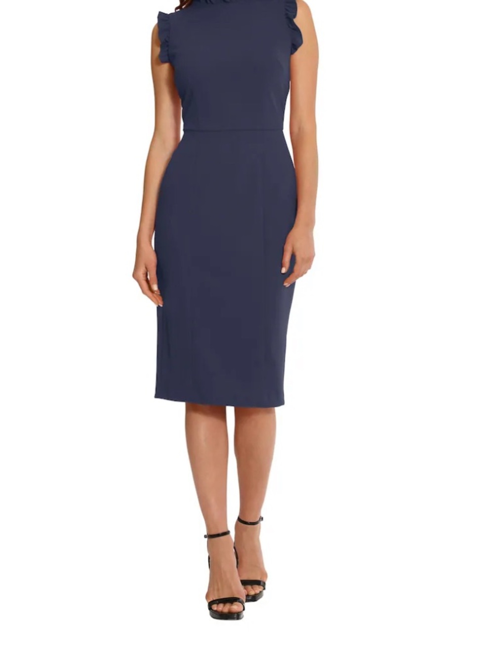 Maggy London Navy Ruffle-Shoulder Sheath Dress